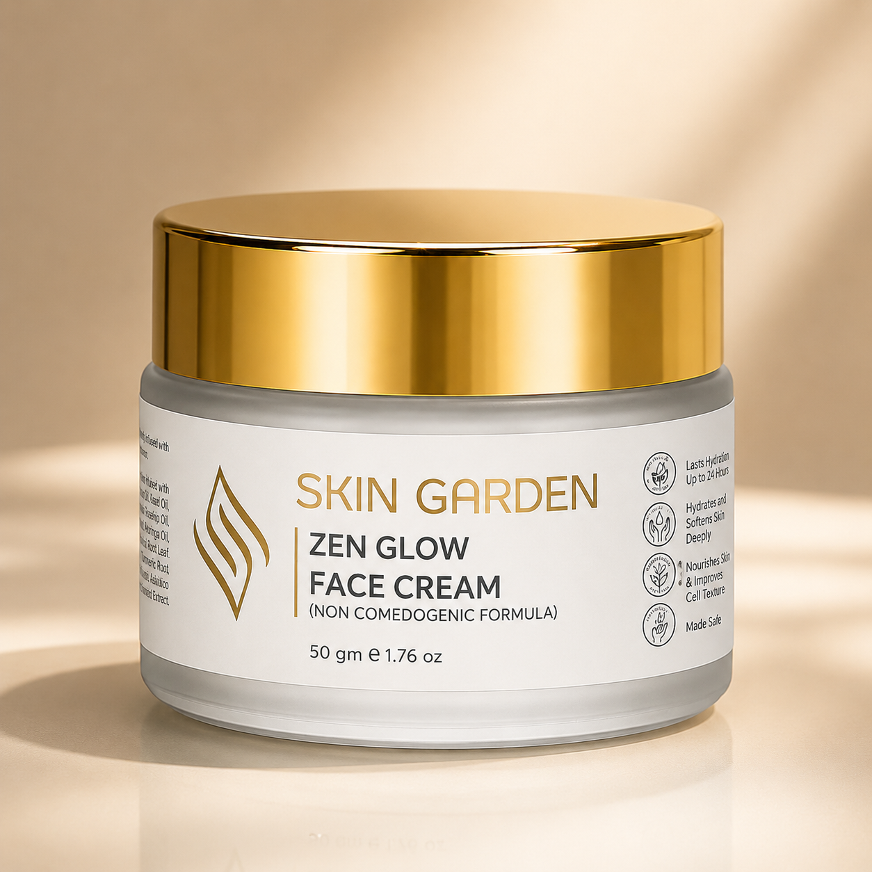 Zen Glow natural face cream jar front view - Skin Garden