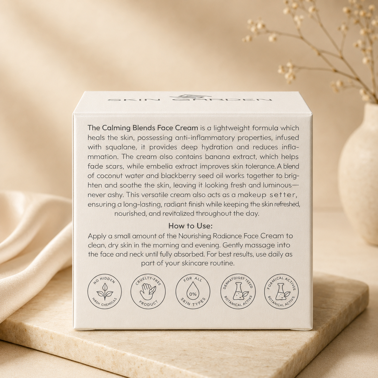 Calming Blends face cream ingredients - Skin Garden